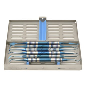 Restorative Composite Filling Instruments Set – 6 Pcs w/Cassette, Blue Titanium Coated