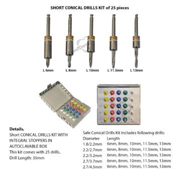 Short Conical Drills Kit with Integral Stoppers – 25 PCS