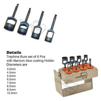 Dental implant trephine drills kit 8 pcs w/ box titanium blue coating