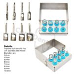 Trephine drills kit of 8 pcs with holder